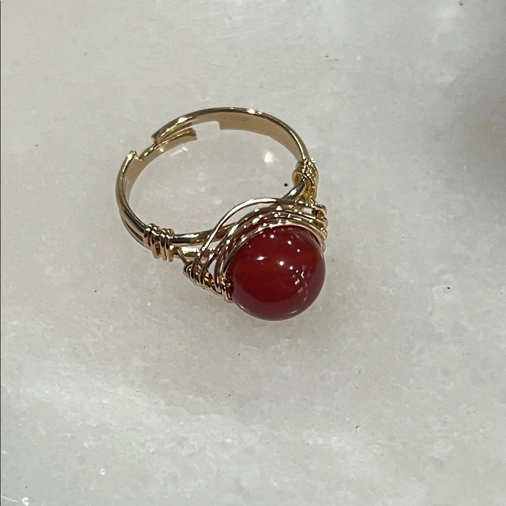 Carnelian Agate Stone Gold Wrap Ring